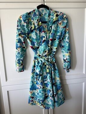 Floral Wrap Dress in Aqua Blue